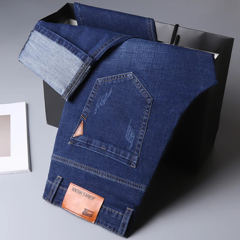 2023 Brand Men's Straight Elastic Cotton Jeans Men Fashion Business Casual Classic Style Jean Denim Pants Trousers Big Size28-40