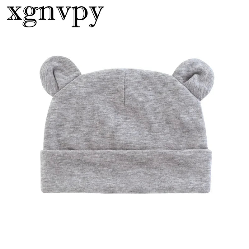Xgnvpy Winter Baby Hat Comfortable Solid Color Hats Cute Ear Shape Cotton Cap Newborn Photography Props 0 -1 Infant Bonnet Items