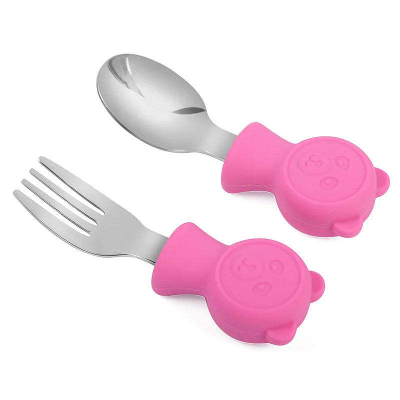 Cartoon Stainless Steel Kids Spoon Fork Set Baby Feeding Kid Children's Cutlery for Kids Food Feed Training Toddler Dinnerware