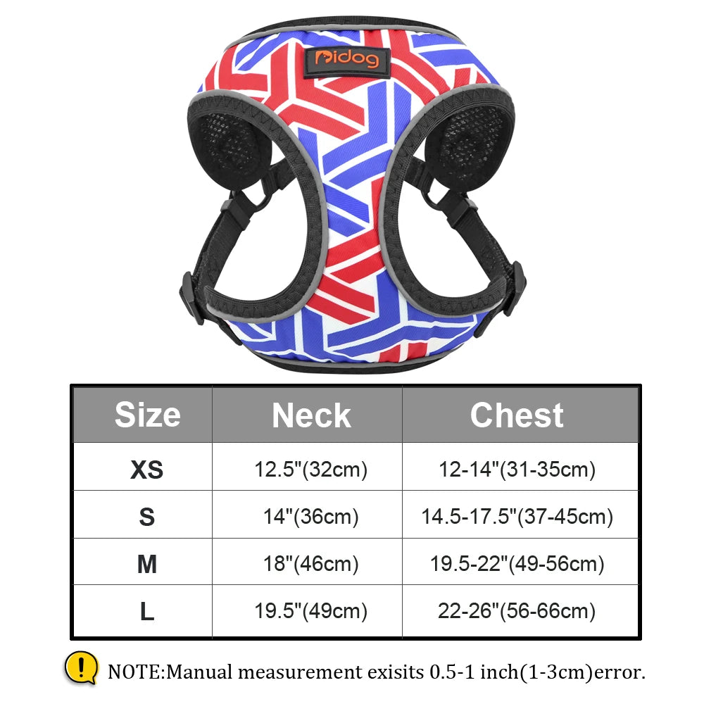 Fashion Printed Nylon Dog Harness Reflective French Bulldog Pug Harness Dog Vest For Small Medium Dogs Cats Walking Training