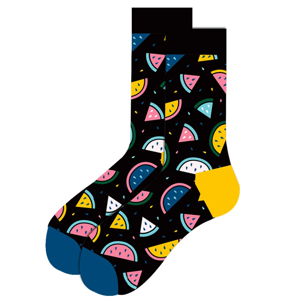 Streetwear Big Sieze Funny Socks Men with Cartoon Animals and Fruits Hip Hop Men's Socks Cotton Gifts for Men 2601