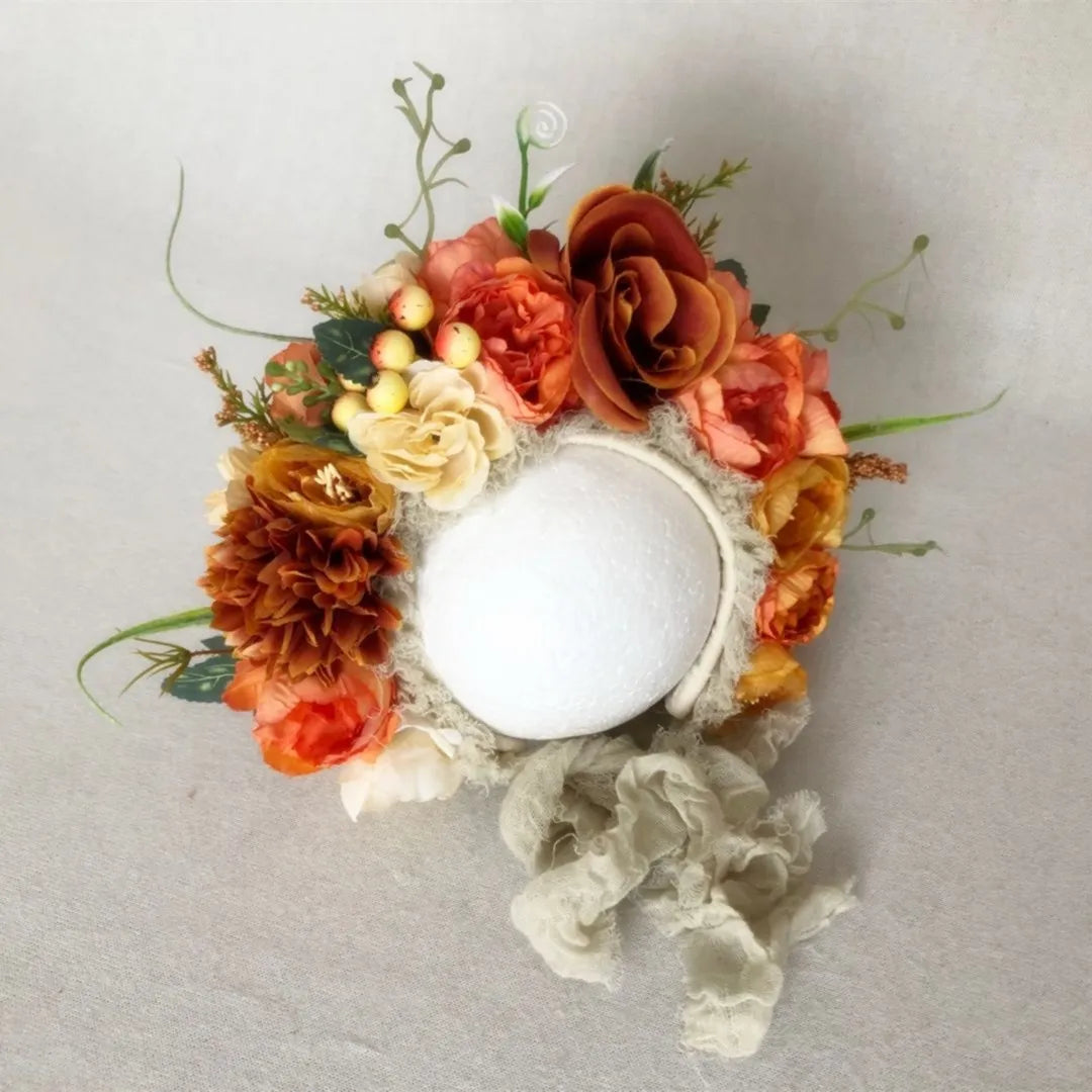 Vintage Newborn Floral Bonnet Baby girl Hat For Photography Knitted Newborn Garden Flower Bonnet For Photo Shoot Props