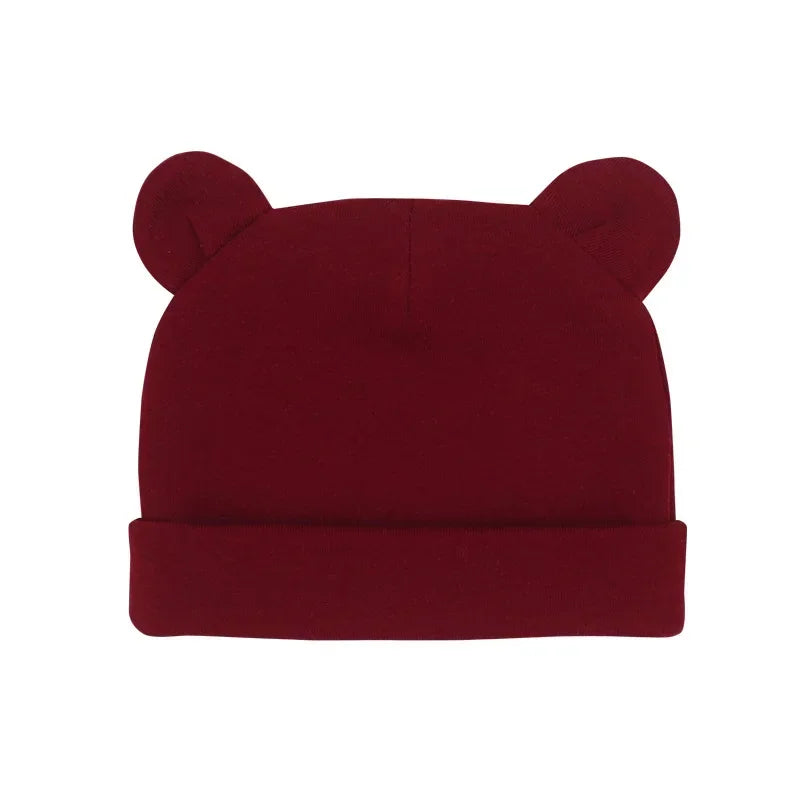 Xgnvpy Winter Baby Hat Comfortable Solid Color Hats Cute Ear Shape Cotton Cap Newborn Photography Props 0 -1 Infant Bonnet Items