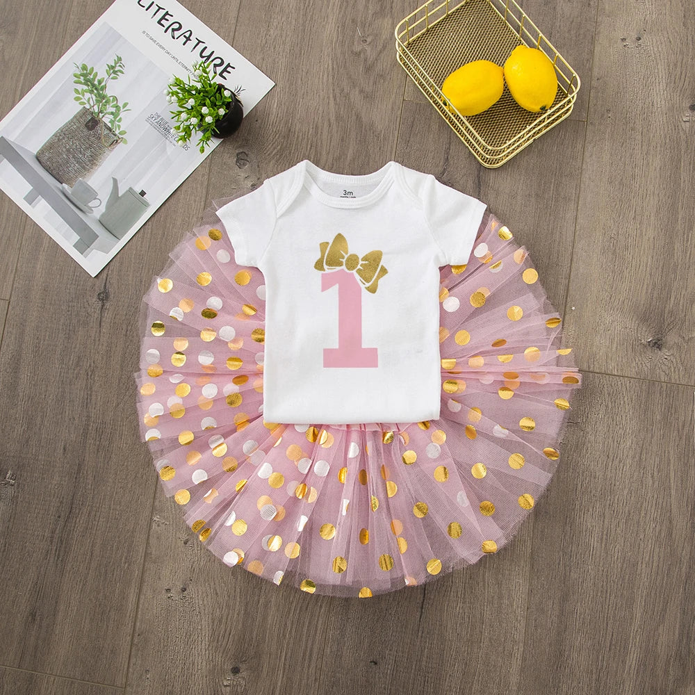 1 / 2 Year Baby Girl Clothes Birthday Party Tutu Dress Set Newborn Baby Girls Birthday Outfits Toddler Infant Girls Costume
