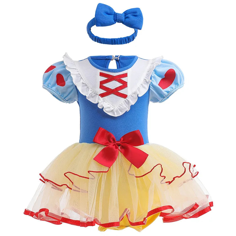 Fancy Fairy Baby Romper Elsa Ariel Belle Rapunzel Princess Costume 1 Year Birthday Tutu Dress Lace Headband Christening Baptism