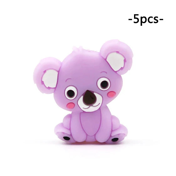 LOFCA 5pcs Silicone Mini Koala Beads Baby Teether Food Grade BPA Free Baby Teething Toy Pacifier Chain Nursing Necklace Making