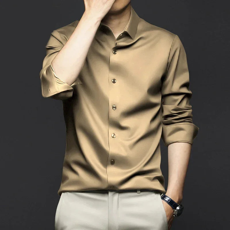 S-6XLHigh Quality Stretch Anti-Wrinkle Men Shirts Long Sleeve Dress Shirts For MaleSlim Social Business Blouse Solid Color Shirt