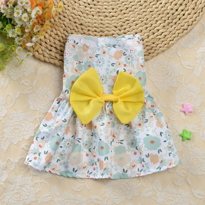 Cute Print Rabbit Clothes Summer Pet Dresses with Bow for Cats Rabbits Small Animals Clothing Outfit Bunny Dress Pet Supplies