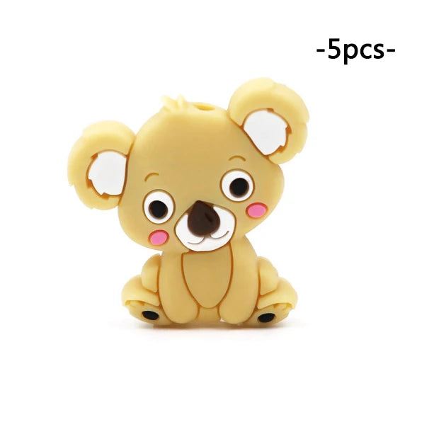 LOFCA 5pcs Silicone Mini Koala Beads Baby Teether Food Grade BPA Free Baby Teething Toy Pacifier Chain Nursing Necklace Making