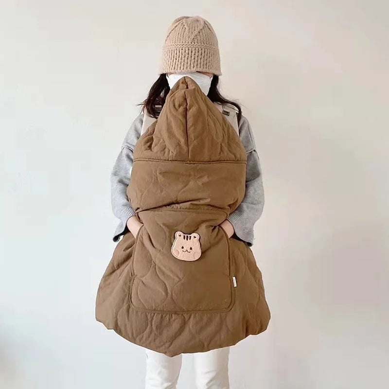 Cartoon Bear Baby Stroller Blanket Cover Korean Thicken Newborn Swaddle Wrap Hooded Cloak Cape Windproof Infant Sleeping Quilt