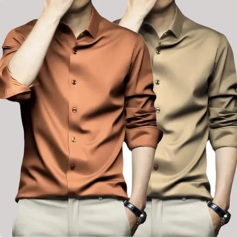 S-6XLHigh Quality Stretch Anti-Wrinkle Men Shirts Long Sleeve Dress Shirts For MaleSlim Social Business Blouse Solid Color Shirt