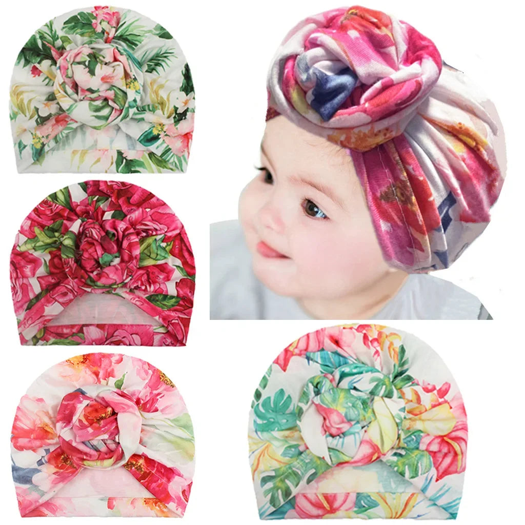 Cute 1PCS Knot Printed Flower Hedging Hat Newborn Infant Toddler Caps Turban Baby Girls Beanie Headwear Gifts Hair Accessories