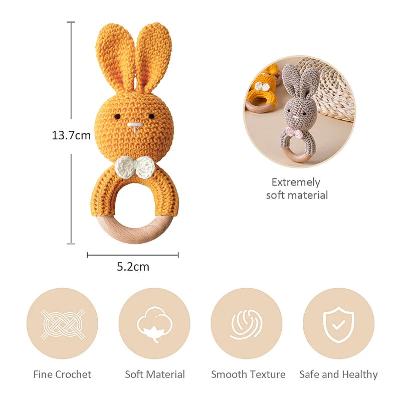 TYRY.HU Baby Small Rabbit Wood Rattle Wooden Teether Mobile Pram Crib Ring DIY Crochet Rattle Soother Bracelet Teether BPA Free