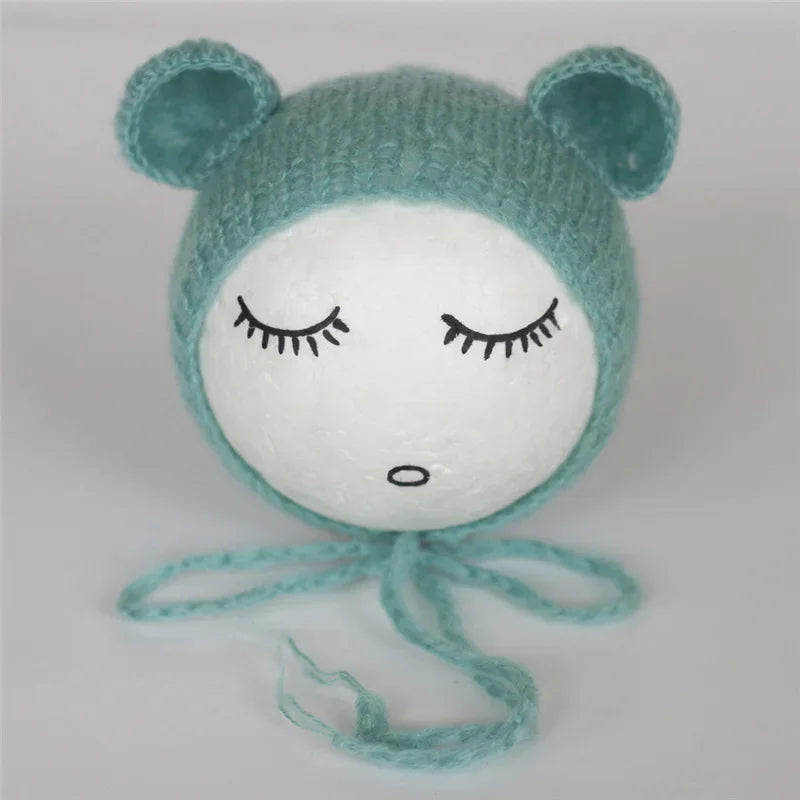 Newborn Mohair Ear Bear Hat Bonnet Baby Infant Photography Props Cap Gorro Bebe Handmade Knitted Hats Photo Accessories