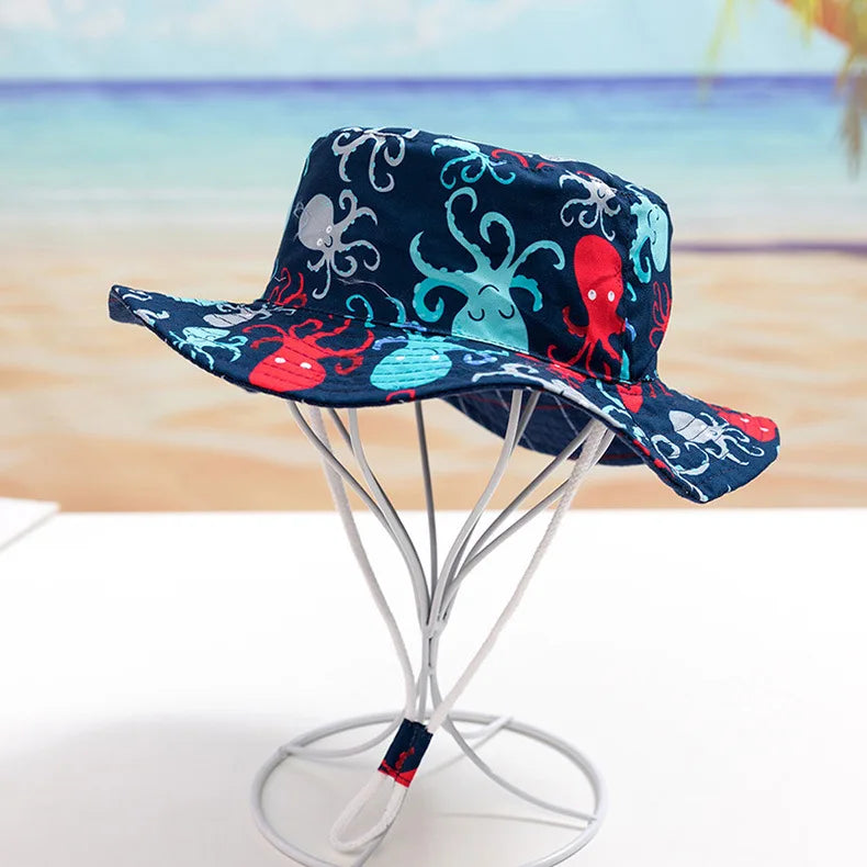 Cute Kids Outdoor Bucket Hats Children Sun Hats with Windproof Rope Cotton Baby Caps for Boys Girls Caps Summer Hat for Kids