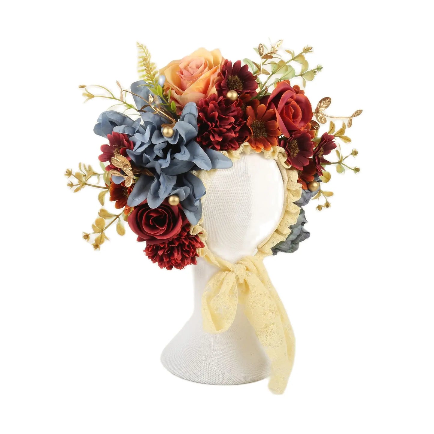 Vintage Newborn Floral Bonnet Baby girl Hat For Photography Knitted Newborn Garden Flower Bonnet For Photo Shoot Props