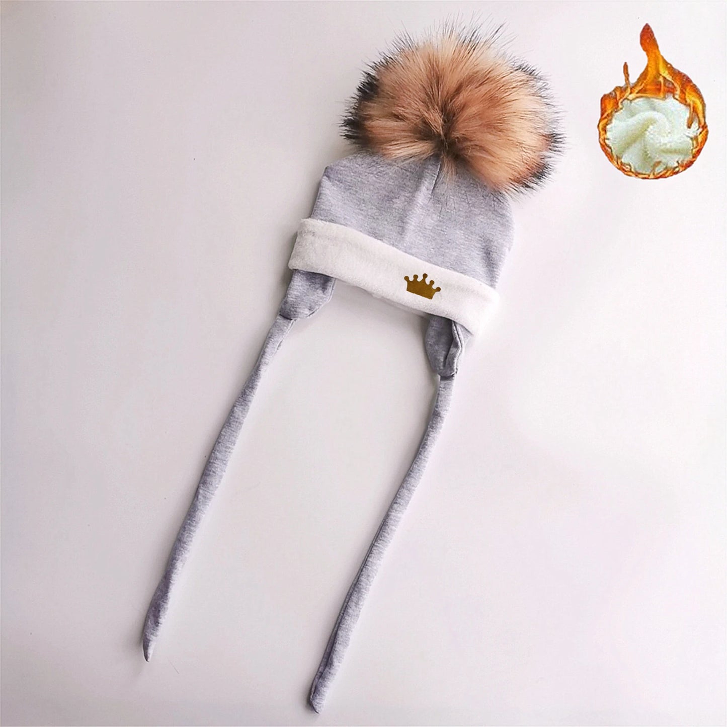 Newborn Baby hat for Boys Girls with ear Warmmer earflap rope Winter Cotton Beanie Pom Pom Bobble crown Hat Cap Hat for Kids boy