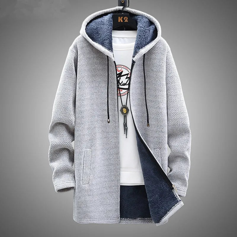 Winter Men Sweater Fleece Cardigan Jacket Men's Slim Sweaters Winter Long Hooded Sweater Thick Warm Coat Mens Clothing 2022