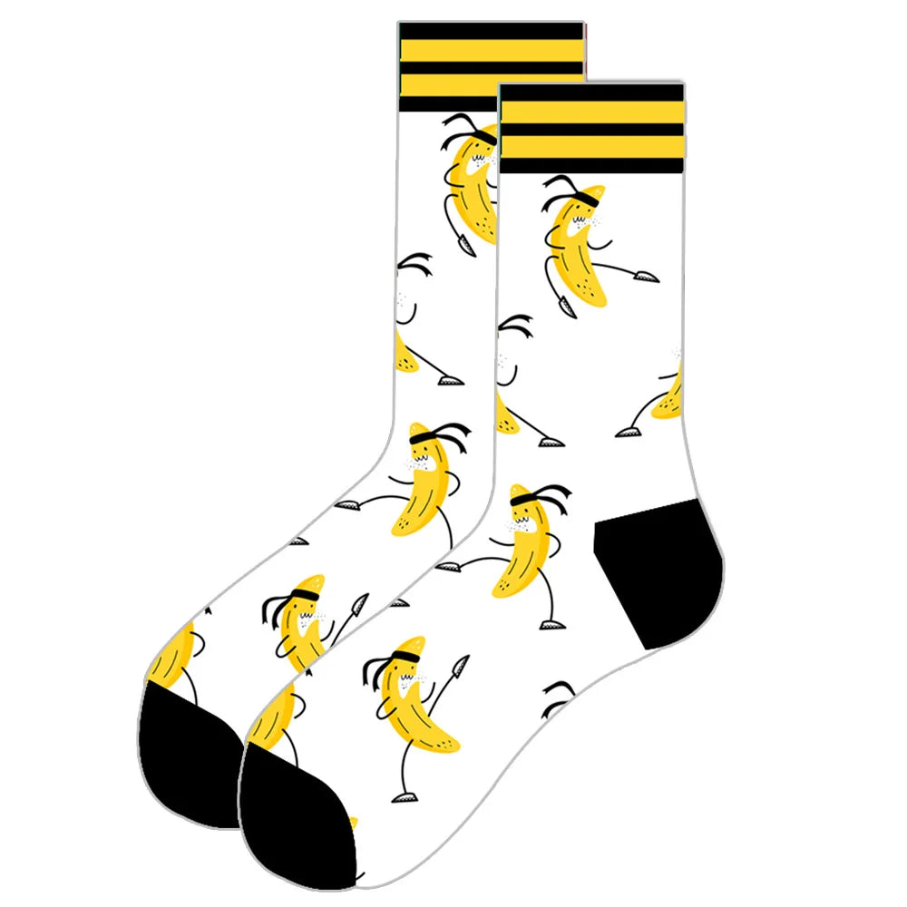 Streetwear Big Sieze Funny Socks Men with Cartoon Animals and Fruits Hip Hop Men's Socks Cotton Gifts for Men 2601