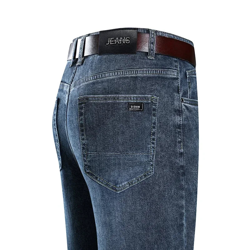 2023 Spring Autumn New Quality Clothes Men's High Waist Fit Straight Jeans Classic Vintage Business Casual Cotton Trousers Pants