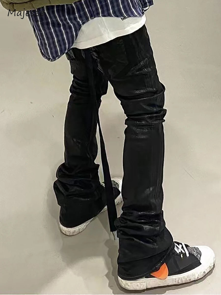 Flare Jeans Men Slim Stretchy Ankle Length Solid European Style Retro Vintage High Street Hip Hop Hipster Popular Advanced Chic