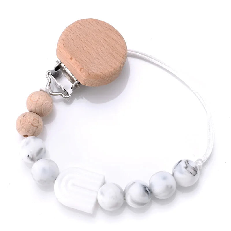 Baby Beech Pacifier Clip Baby Anti-drop Pacifier Chain Silicone Rainbow Beads Teething Chain Toy Gifts Dummy Holder Nipple Clip