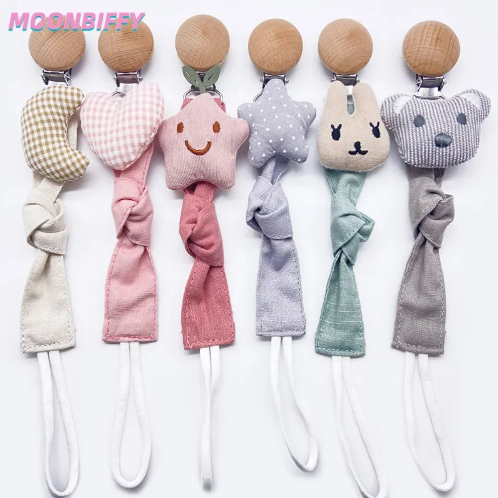 Infant Newborn Cotton Wooden Pacifier Chain Holder for Pacifier Baby Pacifier Clip Nipple Soother Dummy Holder Attache Tetine