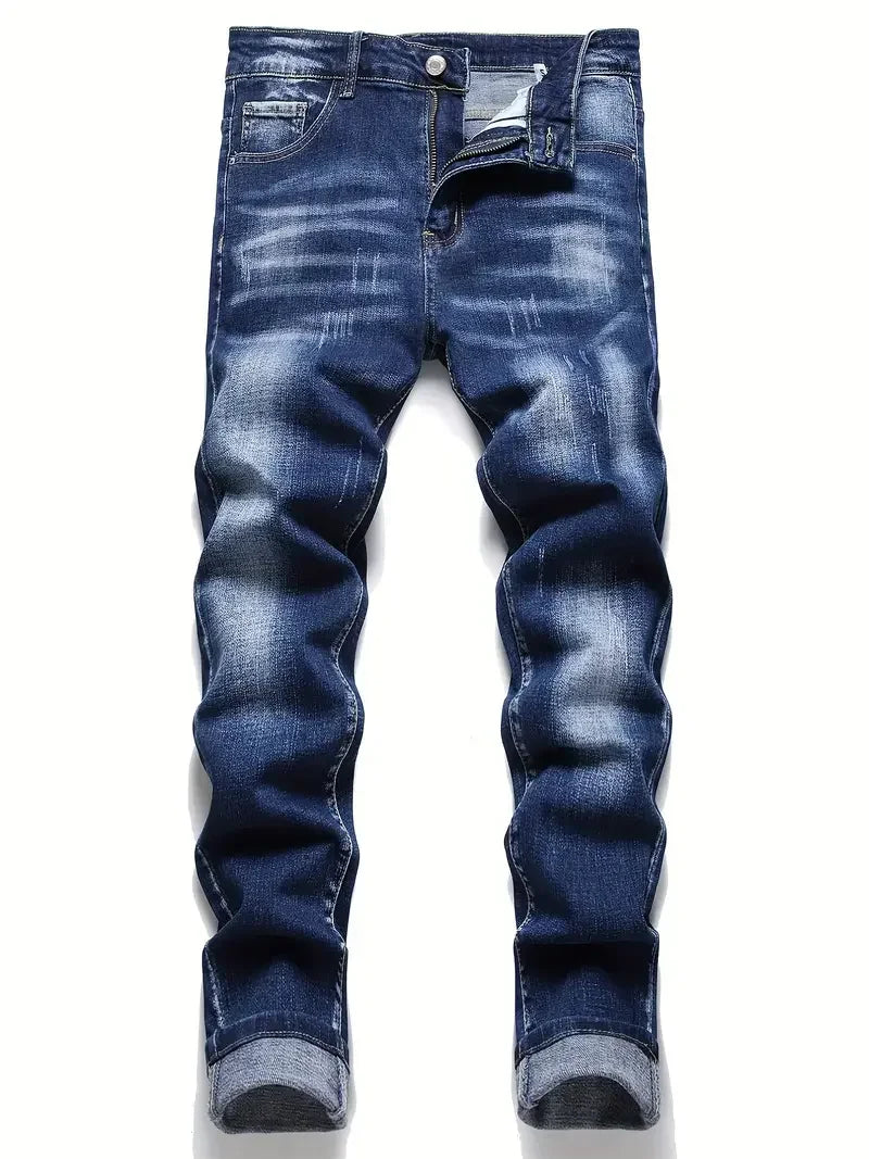 Men's Jeans Casual Straight Stretch Fashion Classic Blue Black Work Denim Trousers Male Brand Clothing