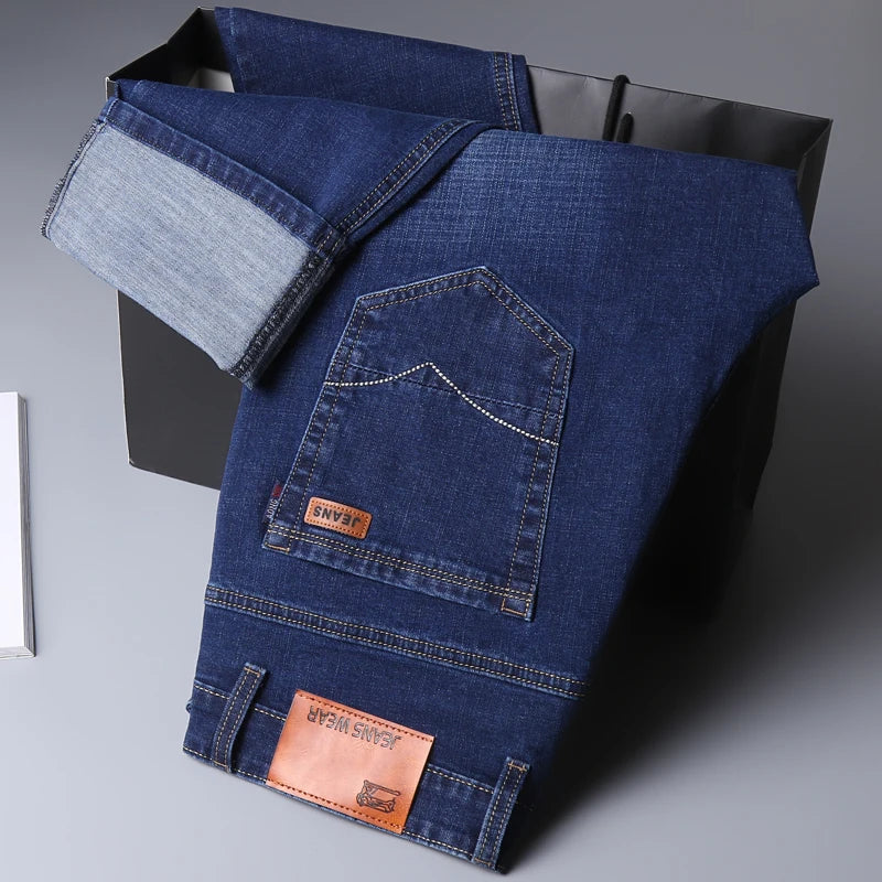 2023 Brand Men's Straight Elastic Cotton Jeans Men Fashion Business Casual Classic Style Jean Denim Pants Trousers Big Size28-40