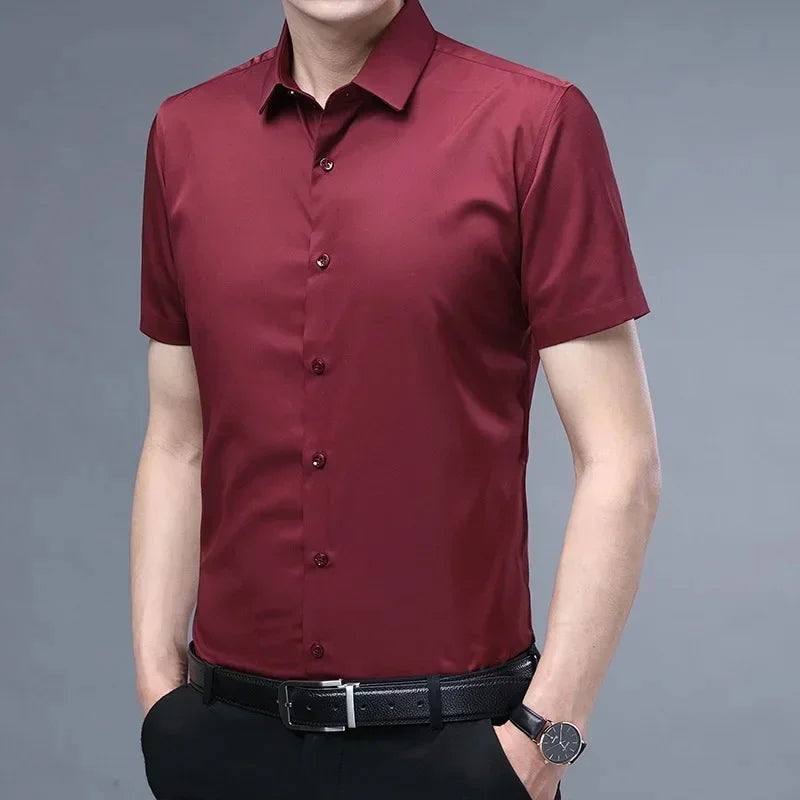 S-6XLHigh Quality Stretch Anti-Wrinkle Men Shirts Long Sleeve Dress Shirts For MaleSlim Social Business Blouse Solid Color Shirt