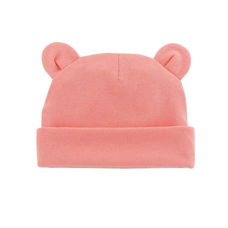 Xgnvpy Winter Baby Hat Comfortable Solid Color Hats Cute Ear Shape Cotton Cap Newborn Photography Props 0 -1 Infant Bonnet Items