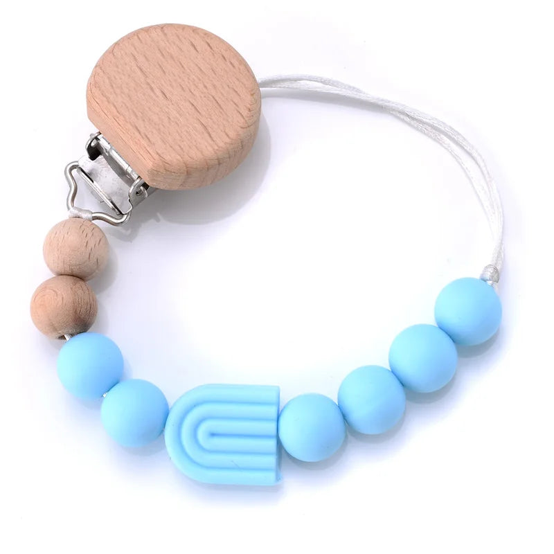 Baby Beech Pacifier Clip Baby Anti-drop Pacifier Chain Silicone Rainbow Beads Teething Chain Toy Gifts Dummy Holder Nipple Clip
