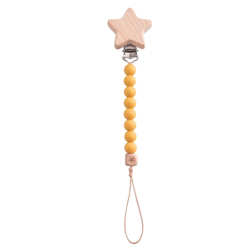 Baby Pacifier Chain Flower Shape Beech Wood Removable Clip For Handmade Baby Nipple Soother Chain Teething Toys Baby Accessories