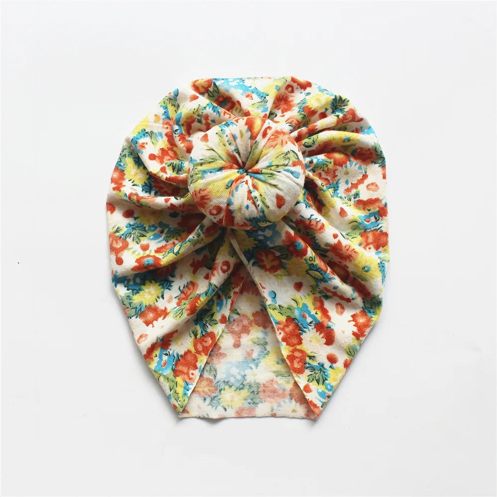 Flower Print Baby Girl Round Ball Beanie Newborn Leopard Donnut Soft Fabric Bonnet Toddler Cute Turban Hat Hair Accessories 0-3T