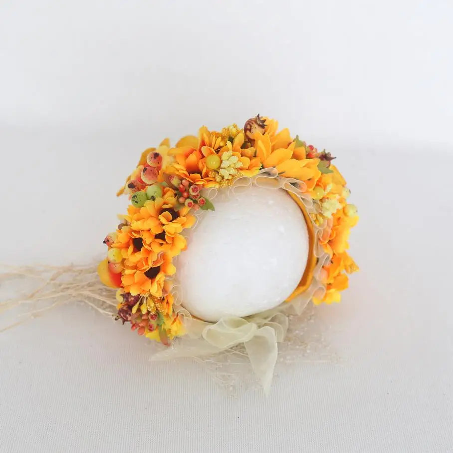 Vintage Newborn Floral Bonnet Baby girl Hat For Photography Knitted Newborn Garden Flower Bonnet For Photo Shoot Props