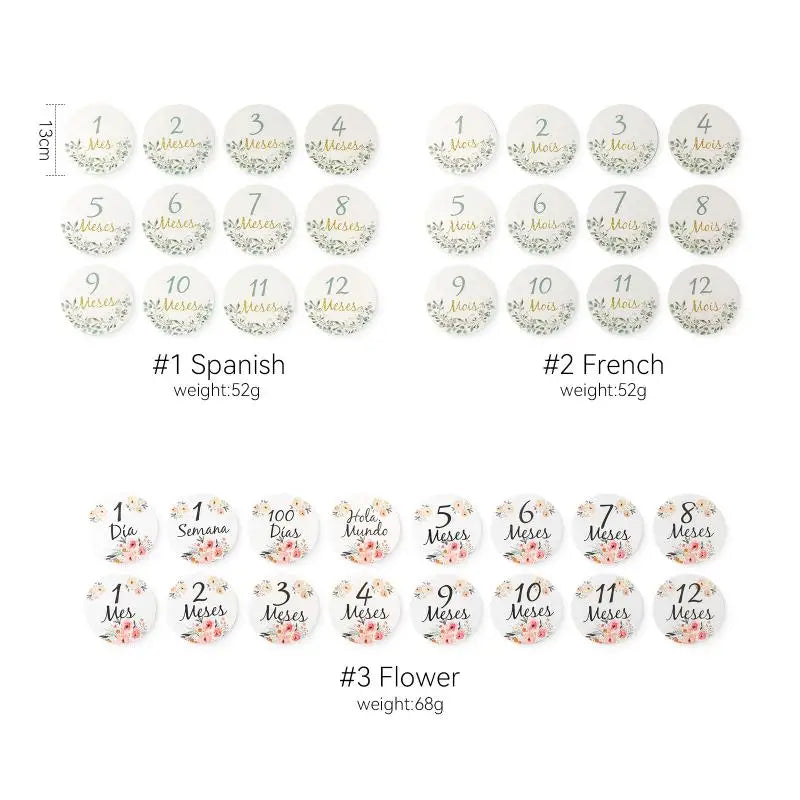 Baby Monthly Memorial Milestone Cards Paper French Spanish Milestone Cards Baby Birthday Party Decoration Photography Props
