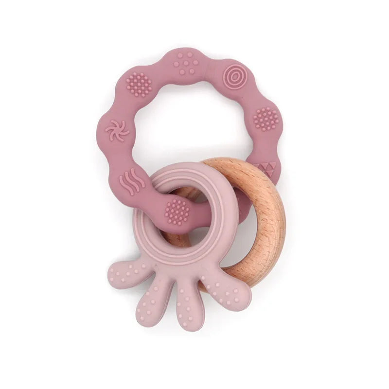 TYRY.HU Baby Small Rabbit Wood Rattle Wooden Teether Mobile Pram Crib Ring DIY Crochet Rattle Soother Bracelet Teether BPA Free