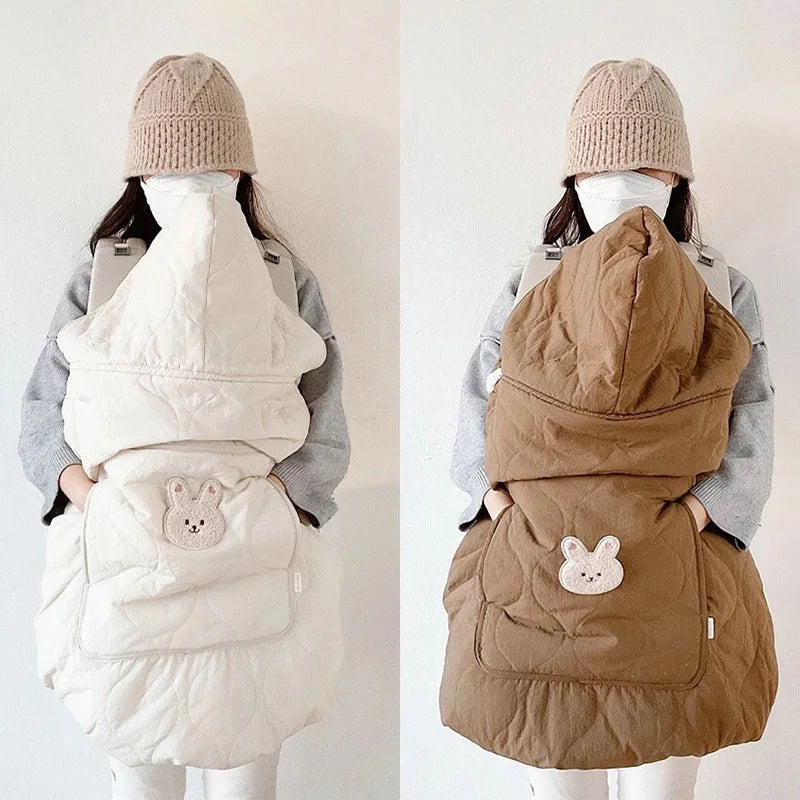 Cartoon Bear Baby Stroller Blanket Cover Korean Thicken Newborn Swaddle Wrap Hooded Cloak Cape Windproof Infant Sleeping Quilt