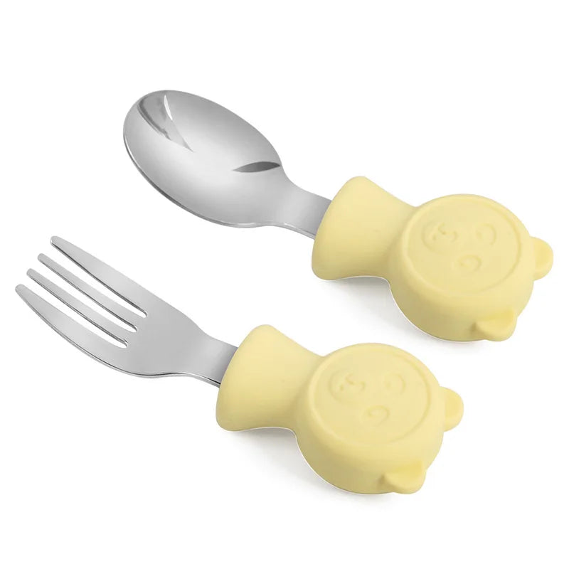Cartoon Stainless Steel Kids Spoon Fork Set Baby Feeding Kid Children's Cutlery for Kids Food Feed Training Toddler Dinnerware