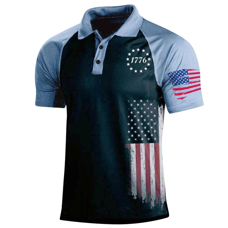 Summer Mens Polo Shirt Causal Fashion Sweatshirt America Flag 3D Printed T Shirt Short Sleeve Homme Vintage Streetwear Loose Top