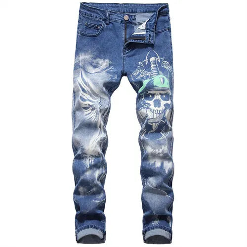 Plus Size Men's Jeans 3D Digital Print Stretch Denim Pants Blue Black White Trousers Men Fashion Slacks 28-34 36 38 40 42