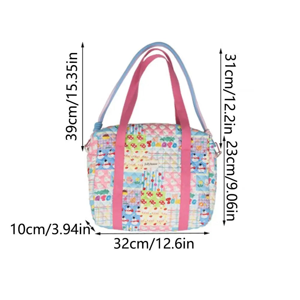 Colorful Pattern Baby Diaper Bag Detachable Straps Reusable Mommy Shoulder Bag Portable Quilted Cotton Crossbody Diaper Tote