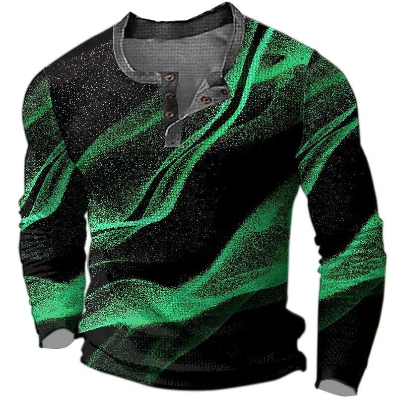 Men's Cotton T Shirt Color Block Graphic Tshirt Print Henley Shirt Oversized Apparel Outdoor Casual Long Sleeve Button Clothing