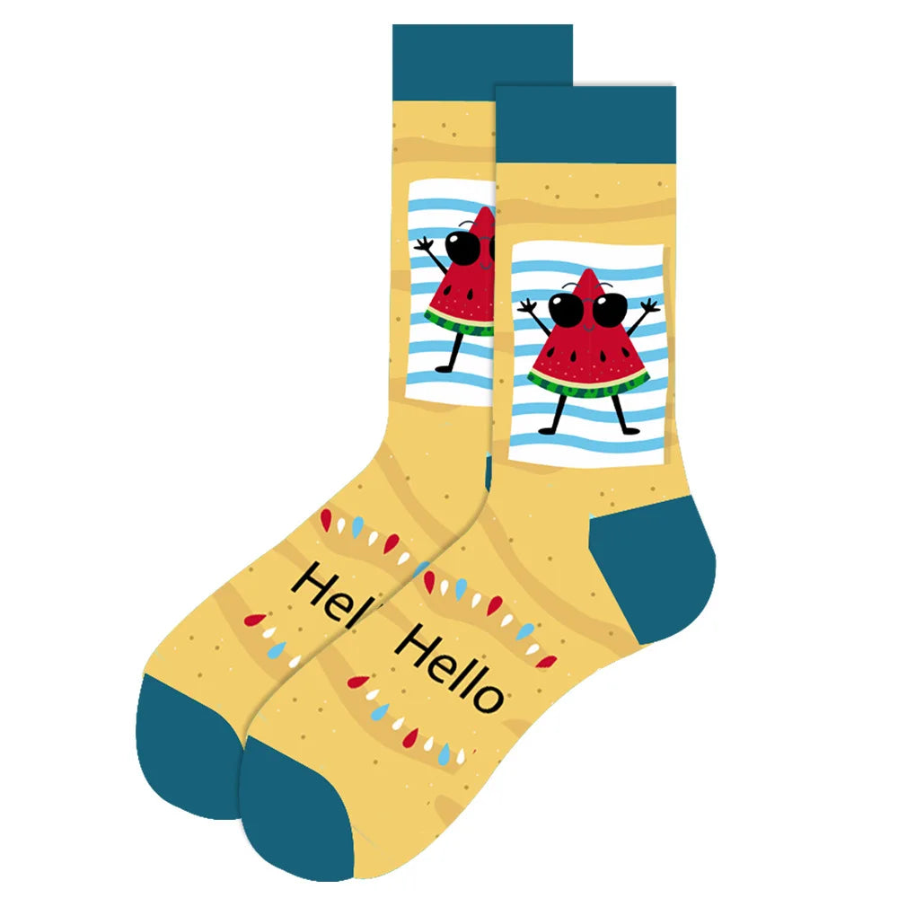 Streetwear Big Sieze Funny Socks Men with Cartoon Animals and Fruits Hip Hop Men's Socks Cotton Gifts for Men 2601