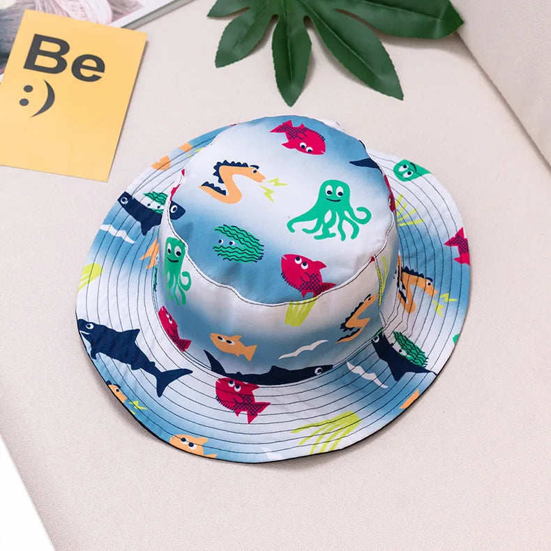 Cute Kids Outdoor Bucket Hats Children Sun Hats with Windproof Rope Cotton Baby Caps for Boys Girls Caps Summer Hat for Kids
