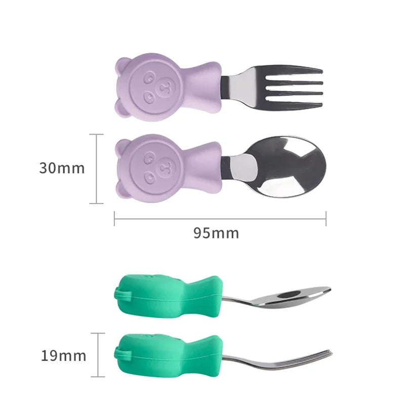 Cartoon Stainless Steel Kids Spoon Fork Set Baby Feeding Kid Children's Cutlery for Kids Food Feed Training Toddler Dinnerware