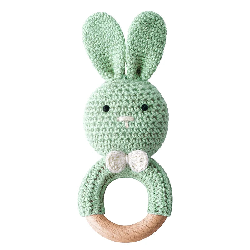 TYRY.HU Baby Small Rabbit Wood Rattle Wooden Teether Mobile Pram Crib Ring DIY Crochet Rattle Soother Bracelet Teether BPA Free