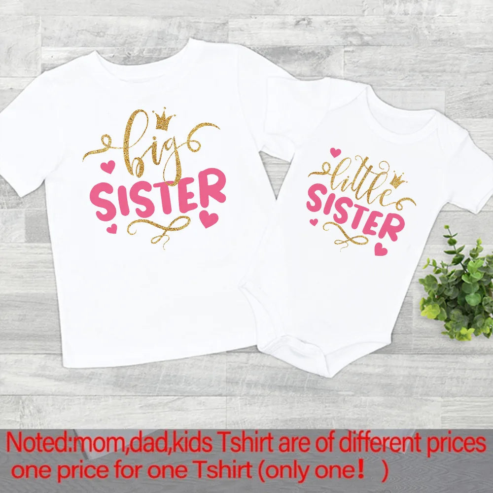 Big sister Little sister Family Matching Clothes crown printed girls T-shirt Baby Toddler Romper Kids Tee Tops sibling Outfits