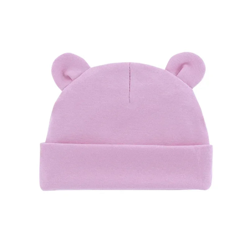 Xgnvpy Winter Baby Hat Comfortable Solid Color Hats Cute Ear Shape Cotton Cap Newborn Photography Props 0 -1 Infant Bonnet Items