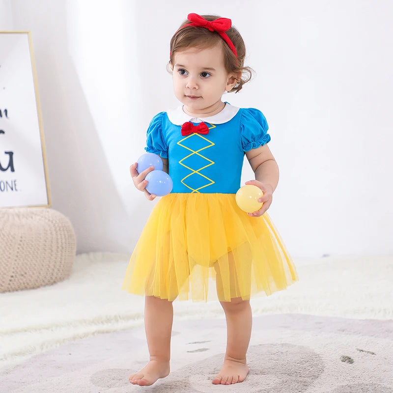 Fancy Fairy Baby Romper Elsa Ariel Belle Rapunzel Princess Costume 1 Year Birthday Tutu Dress Lace Headband Christening Baptism
